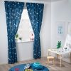Curtains with tie-backs, 1 pair, space blue/white, 120x250 cm