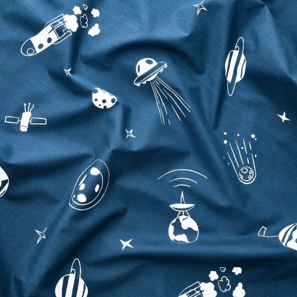 Curtains with tie-backs, 1 pair, space blue/white, 120x250 cm