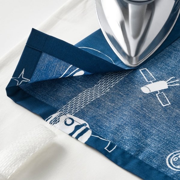 Curtains with tie-backs, 1 pair, space blue/white, 120x250 cm