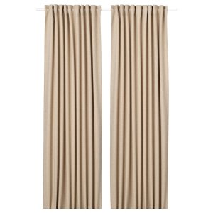 Room darkening curtains, 1 pair, beige/with heading tape, 145x250 cm