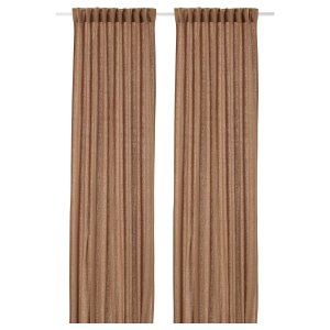 Curtains, 1 pair, dark beige/with heading tape, 145x250 cm