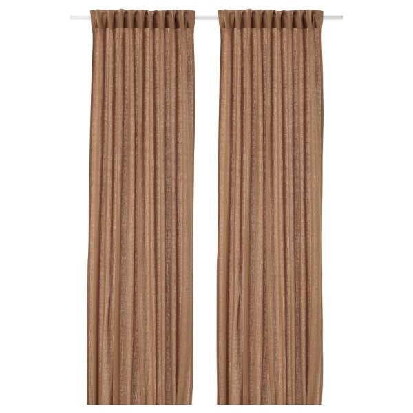 Curtains, 1 pair, dark beige/with heading tape, 145x250 cm