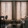 Curtains, 1 pair, dark beige/with heading tape, 145x250 cm