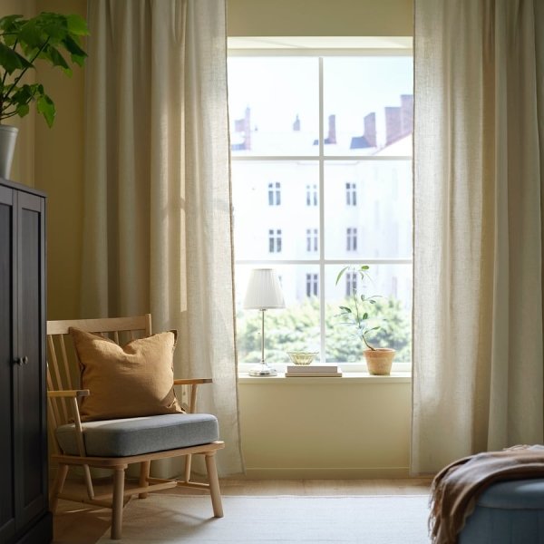 Curtains, 1 pair, linen/with heading tape, 145x250 cm