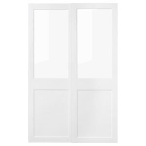 Pair of sliding doors, glass/white, 150x236 cm