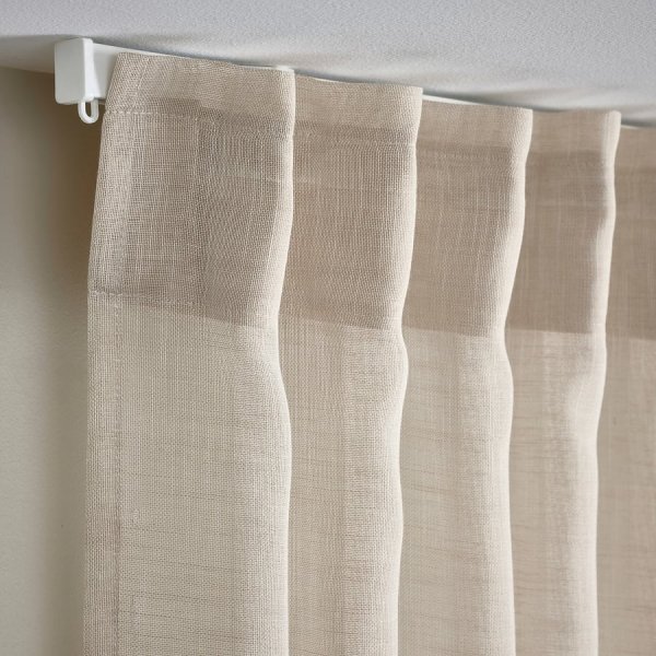 Sheer curtains, 1 pair, light beige/with heading tape, 145x250 cm