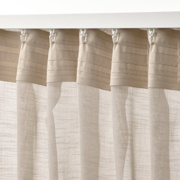 Sheer curtains, 1 pair, light beige/with heading tape, 145x250 cm