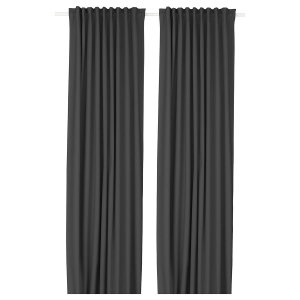 Block-out curtains, 1 pair, dark grey/with heading tape, 145x250 cm
