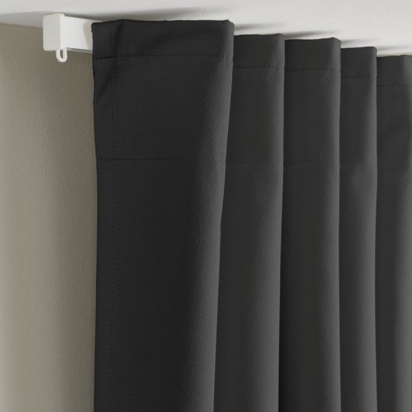 Block-out curtains, 1 pair, dark grey/with heading tape, 145x250 cm