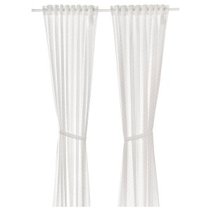 Curtains with tie-backs, 1 pair, dotted/white, 120x250 cm