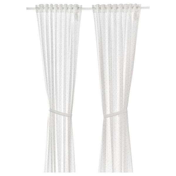 Curtains with tie-backs, 1 pair, dotted/white, 120x250 cm