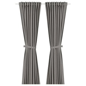 Curtains with tie-backs, 1 pair, dark grey/with heading tape, 140x250 cm