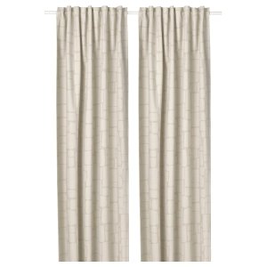 Block-out curtains, 1 pair, beige/with heading tape, 145x250 cm