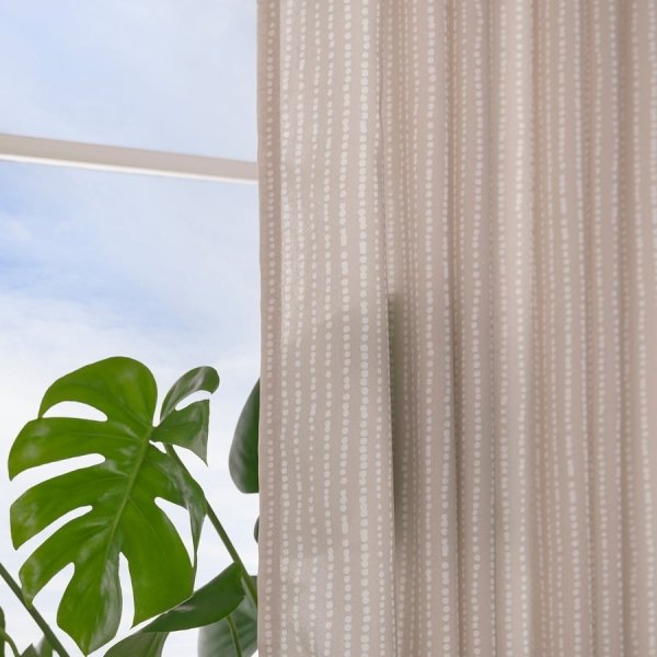 Curtains, 1 pair, beige/white dot pattern/with heading tape, 145x250 cm