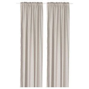 Curtains, 1 pair, beige/white dot pattern/with heading tape, 145x250 cm