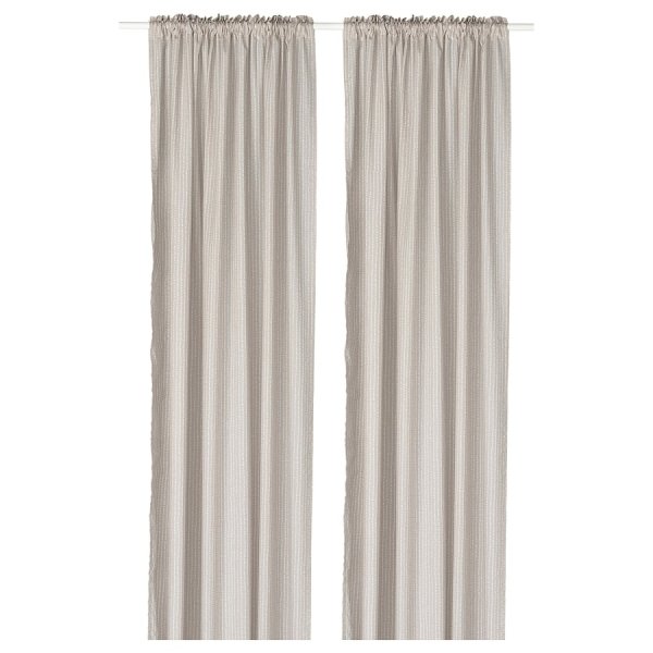 Curtains, 1 pair, beige/white dot pattern/with heading tape, 145x250 cm