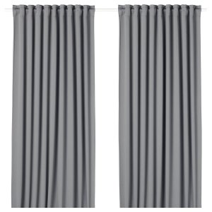Block-out curtains, 1 pair, grey/with heading tape, 145x250 cm