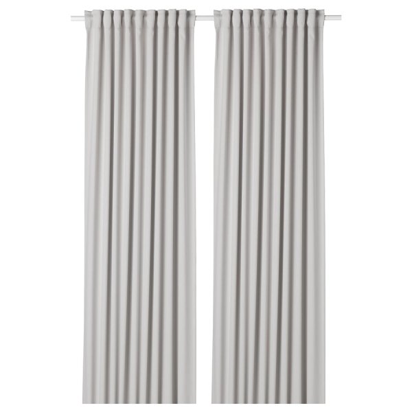 Room darkening curtains, 1 pair, light grey/with heading tape, 145x250 cm