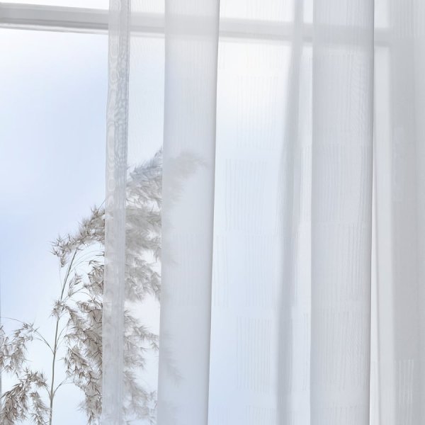 Sheer curtains, 1 pair, white white/check pattern with heading tape, 145x250 cm