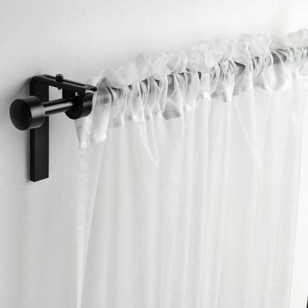 Sheer curtains, 1 pair, white white/check pattern with heading tape, 145x250 cm