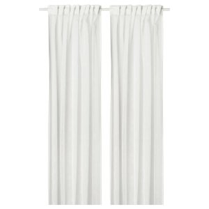 Sheer curtains, 1 pair, white white/check pattern with heading tape, 145x250 cm