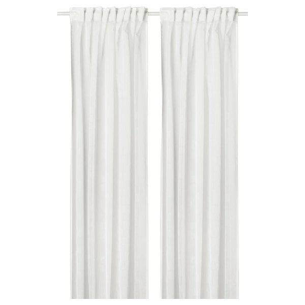 Sheer curtains, 1 pair, white white/check pattern with heading tape, 145x250 cm