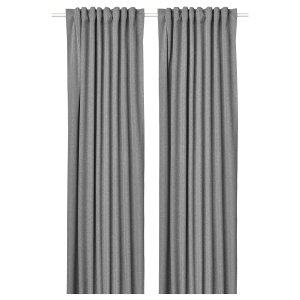 Block-out curtains, 1 pair, grey/with heading tape, 135x250 cm
