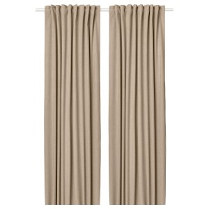 Room darkening curtains, 1 pair, yellow-beige/with heading tape, 135x250 cm