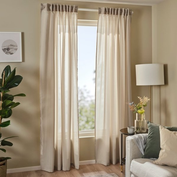 Sheer curtains, 1 pair, beige/with heading tape, 145x250 cm