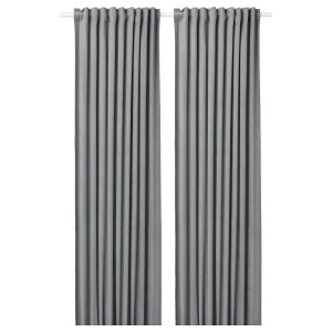 Curtains, 1 pair, grey/with heading tape, 135x250 cm