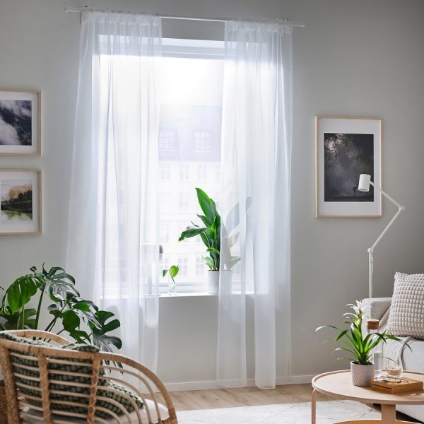 Sheer curtains, 1 pair, white/with rod pocket, 145x250 cm
