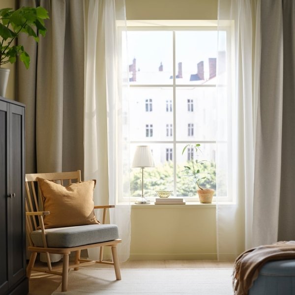 Sheer curtains, 1 pair, white/with rod pocket, 145x250 cm